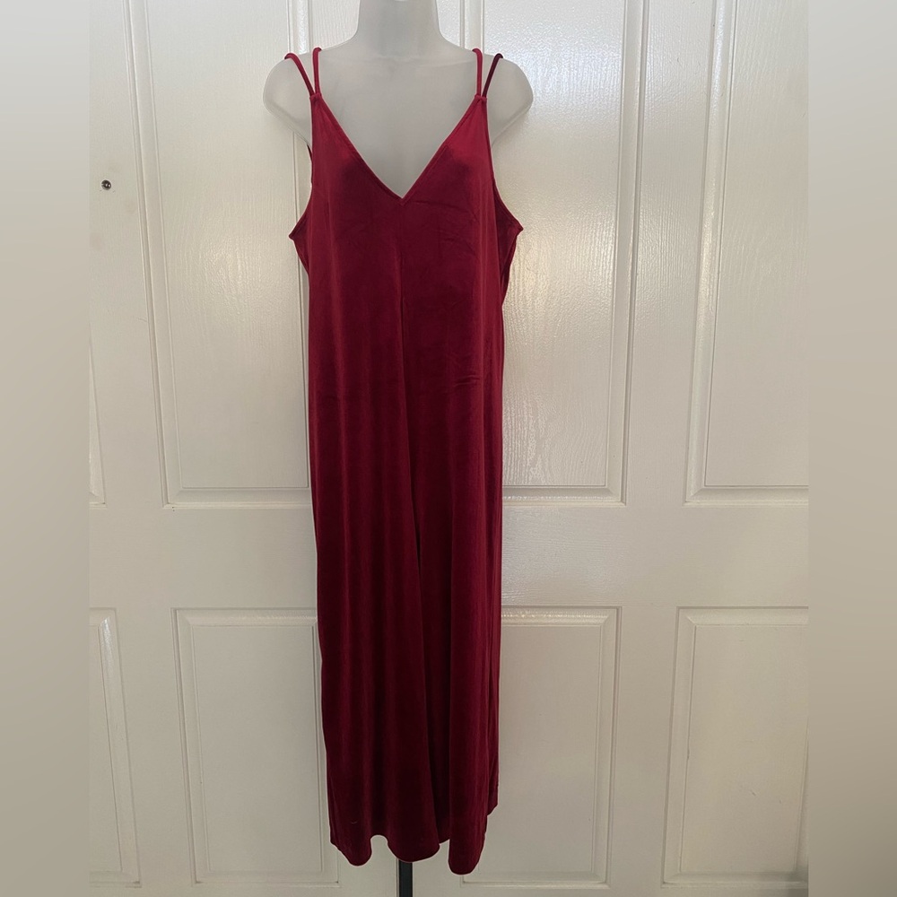 Silk & Salt Red Velvet Sleeveless Crop Wide Leg Jumpsuit Sz M